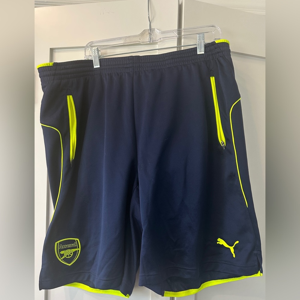 Puma Navy Arsenal Shorts with Neon Yellow Trim